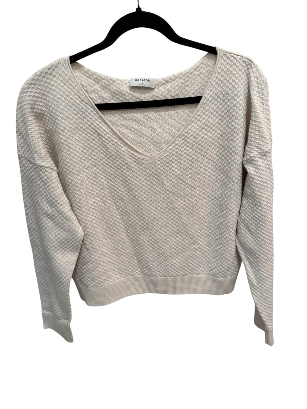 Aritizia Babaton Cream Crop Textured V Neck Sweater L Cotton Cashmere